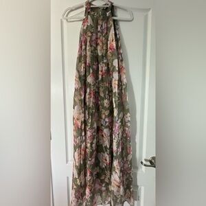 Green and pink halter style maxi dress